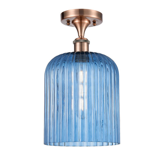 Innovations Bridal Veil 5in 1-Light Semi-Flush | Art Nouveau Antique Copper and Princess Blue Glass | Hallway & Bathroom | Model 516-1C-AC-G559-8BL