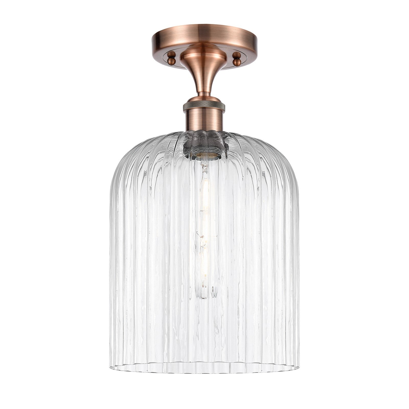 Innovations Bridal Veil 5in 1-Light Semi-Flush | Art Nouveau Antique Copper and Clear Ribbed Glass | Entryway & Hallway | Model 516-1C-AC-G559-8CL