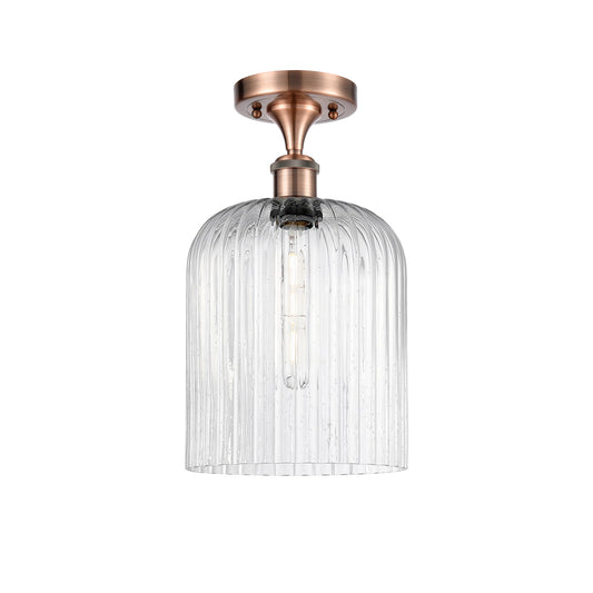 Innovations Bridal Veil 5in 1-Light Semi-Flush | Art Nouveau Antique Copper and Seedy Ribbed Glass | Entryway & Hallway | Model 516-1C-AC-G559-8SDY