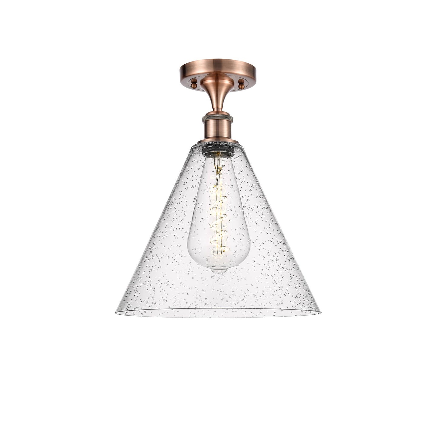 Innovations Berkshire Glass 12in 1-Light LED Semi-Flush | Industrial Antique Copper and Seedy Glass | Kitchen & Dining | Model 516-1C-AC-GBC-124-LED