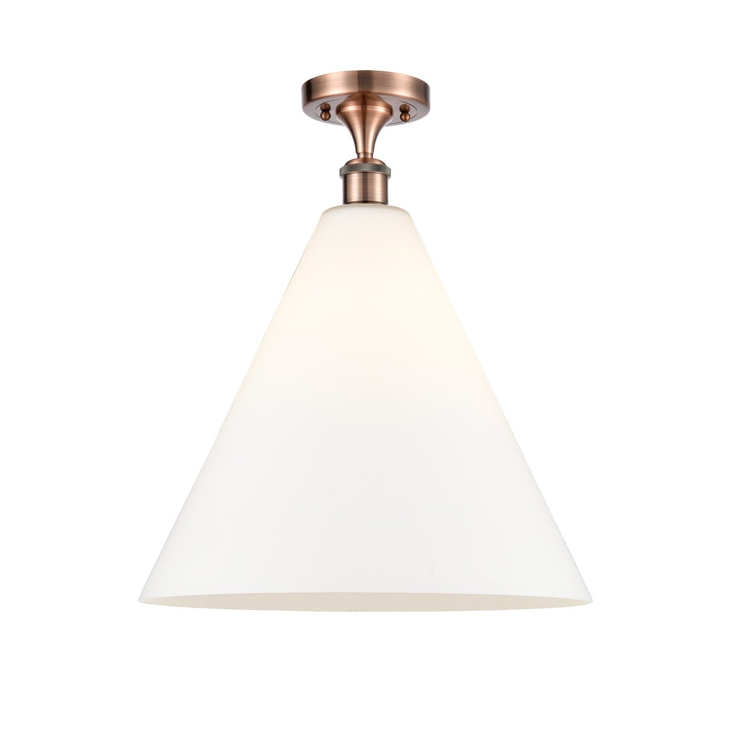 Innovations Berkshire Glass 16in 1-Light LED Semi-Flush | Industrial Antique Copper and Matte White Glass | Kitchen | Model 516-1C-AC-GBC-161-LED