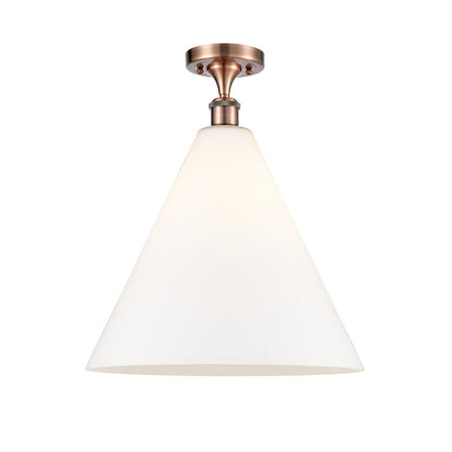 Innovations Berkshire Glass 16in 1-Light LED Semi-Flush | Industrial Antique Copper and Matte White Glass | Kitchen | Model 516-1C-AC-GBC-161-LED