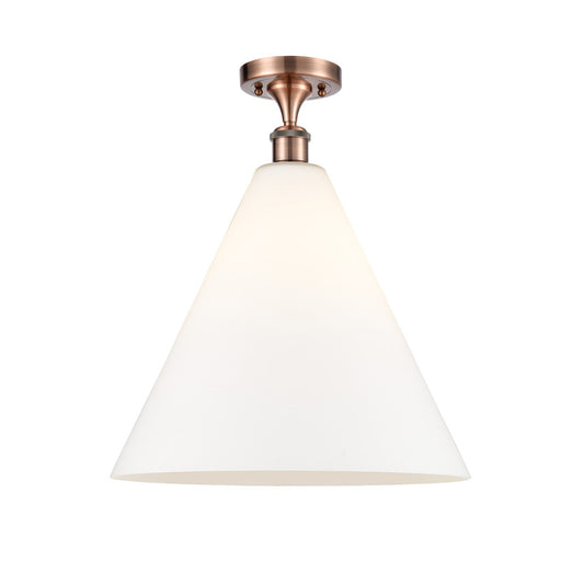 Innovations Berkshire Glass 16in 1-Light LED Semi-Flush | Industrial Antique Copper and Matte White Glass | Kitchen | Model 516-1C-AC-GBC-161-LED