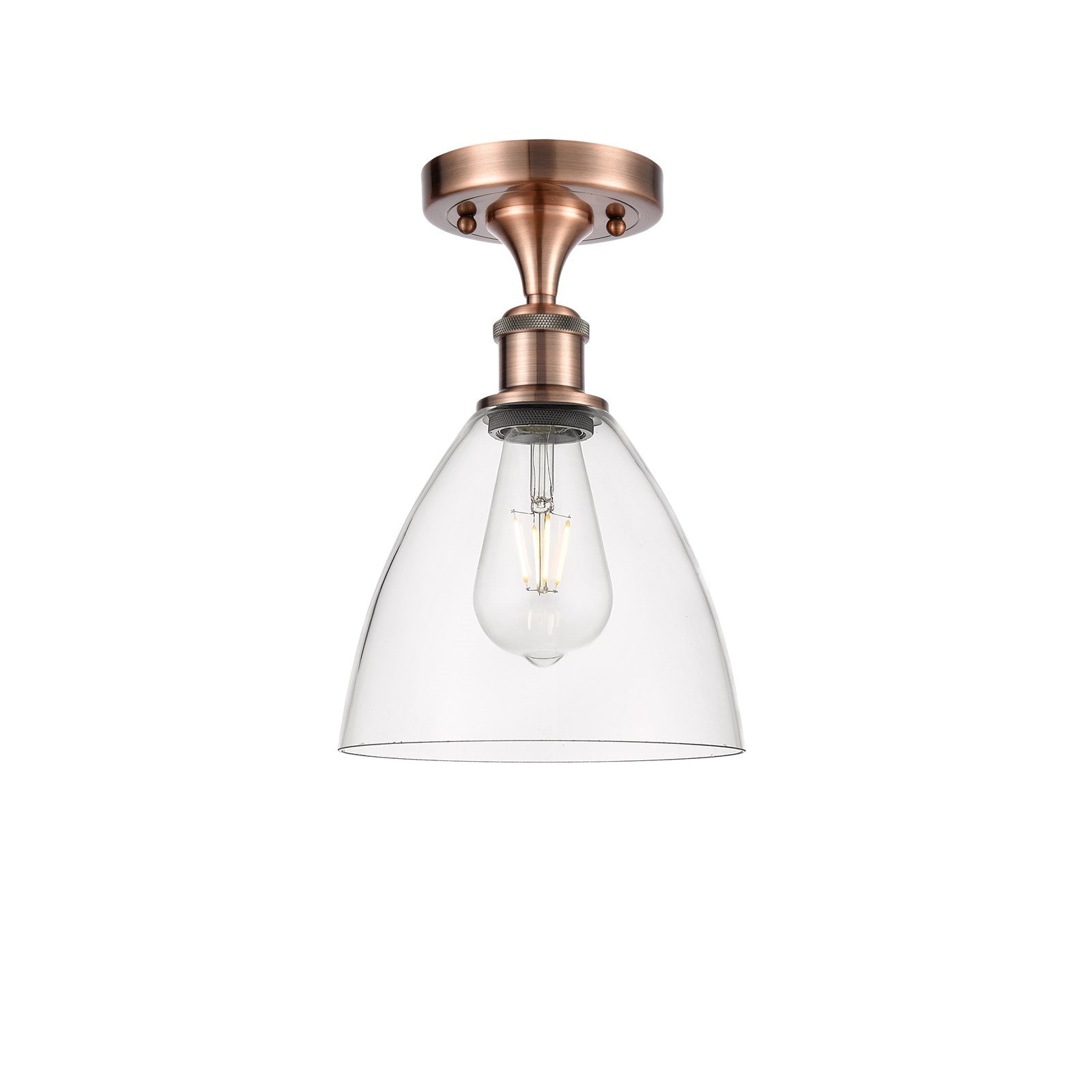 Innovations Lighting Bristol 7.5in 1-Light Semi-Flush Mount | Industrial Antique Copper and Clear Glass | Kitchen | Model 516-1C-AC-GBD-752-LED