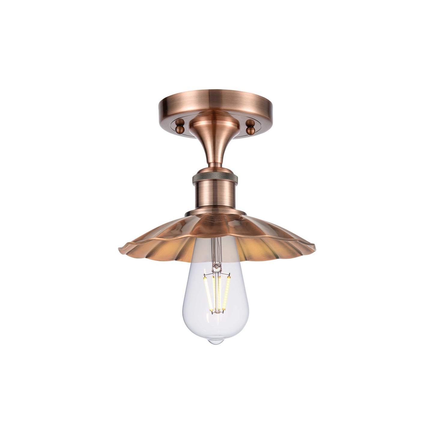 Innovations Lighting Scallop 7.5in 1-Light Semi-Flush Mount | Industrial Antique Copper Metal Shade | Kitchen & Hallway | Model 516-1C-AC-M17-AC