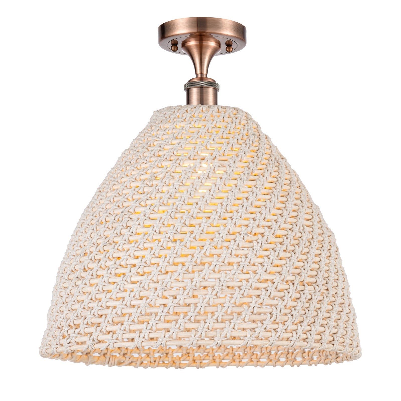 Innovations Bristol Natural 16in 1-Light Semi-Flush | Farmhouse Antique Copper and Natural Fiber Dome Shade | Entryway | Model 516-1C-AC-NBD-16-NAT
