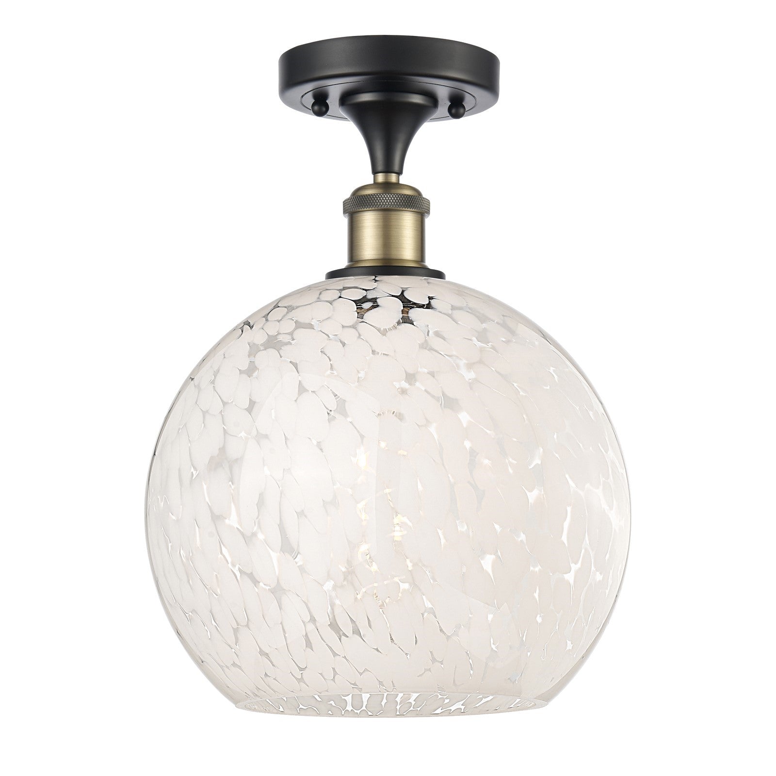 Innovations Ballston 10in 1-Light Semi-Flush Mount | Art Nouveau Black Antique Brass and White Mouchette Glass | Model 516-1C-BAB-G1216-10WM