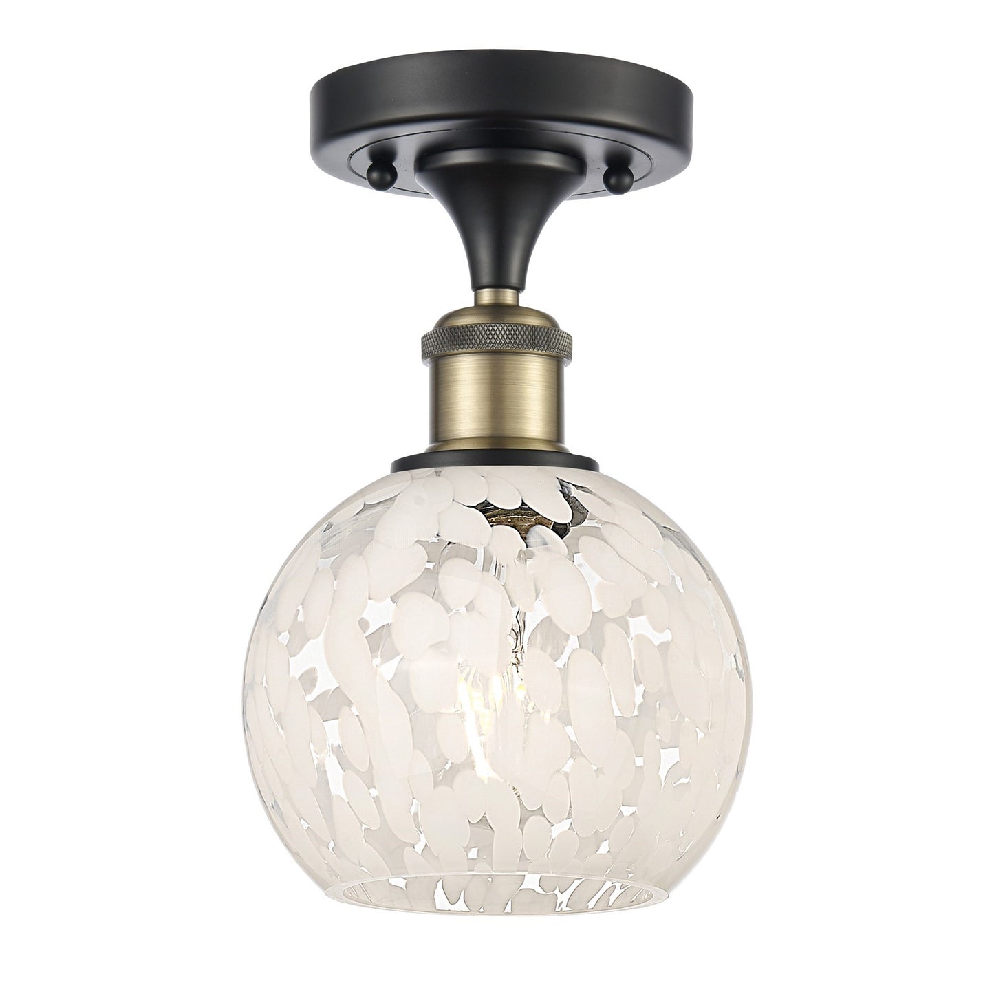 Innovations Ballston 6in 1-Light Semi-Flush Mount | Art Nouveau Black Antique Brass and White Mouchette Glass | Bedroom | Model 516-1C-BAB-G1216-6WM