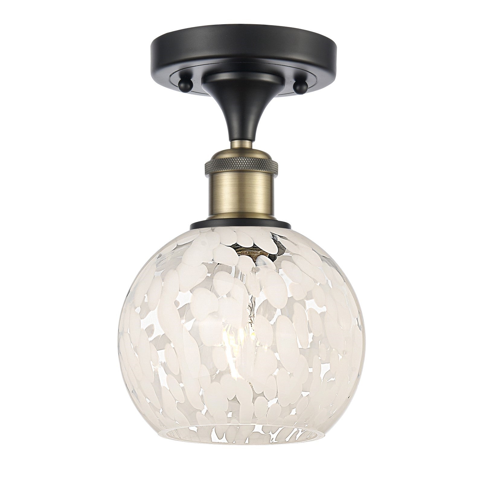 Innovations Ballston 6in 1-Light Semi-Flush Mount | Art Nouveau Black Antique Brass and White Mouchette Glass | Bedroom | Model 516-1C-BAB-G1216-6WM