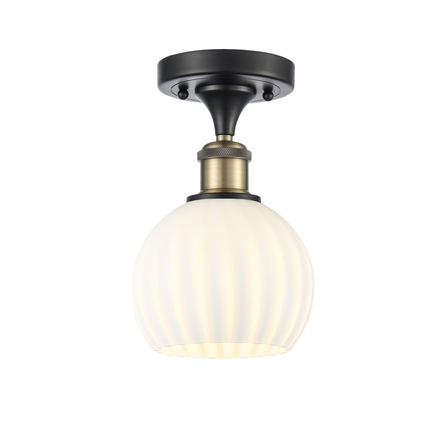 Innovations Ballston 6in 1-Light Semi-Flush Mount | Art Nouveau Black Antique Brass and White Venetian Glass | Bedroom | Model 516-1C-BAB-G1217-6WV