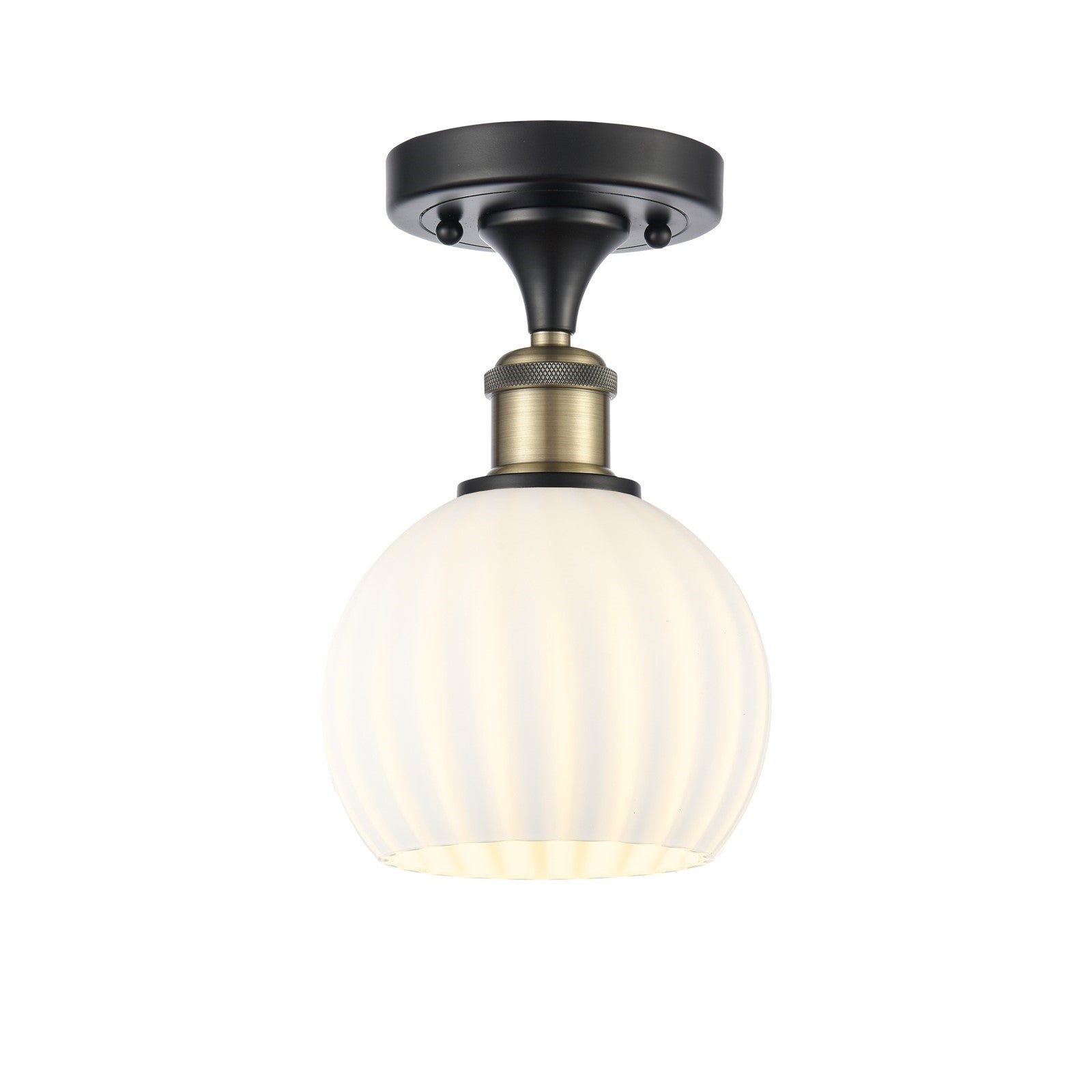 Innovations Ballston 6in 1-Light Semi-Flush Mount | Art Nouveau Black Antique Brass and White Venetian Glass | Bedroom | Model 516-1C-BAB-G1217-6WV