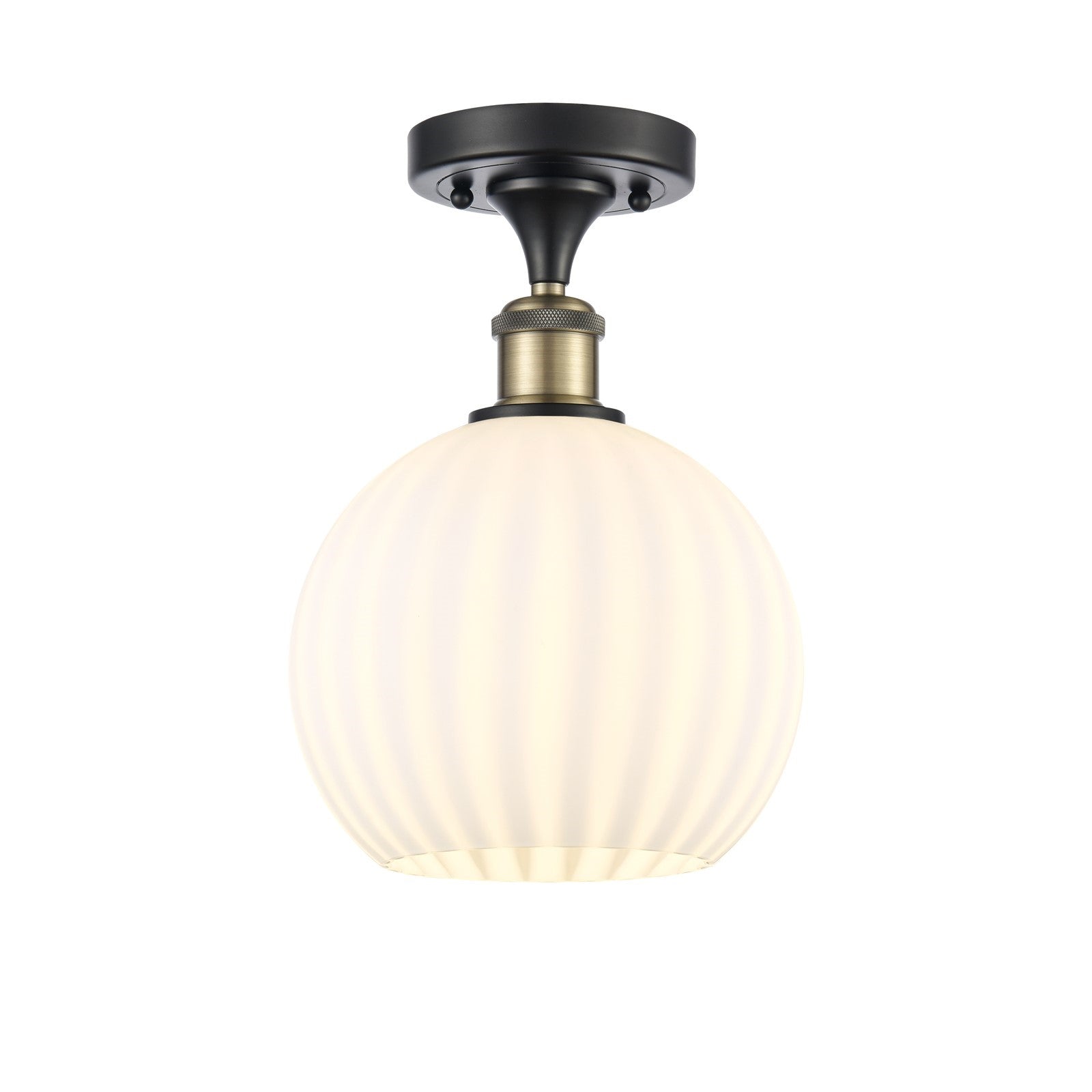 Innovations Ballston 8in 1-Light Semi-Flush | Modern Contempo Black Antique Brass and White Venetian Glass | Hallway | Model 516-1C-BAB-G1217-8WV