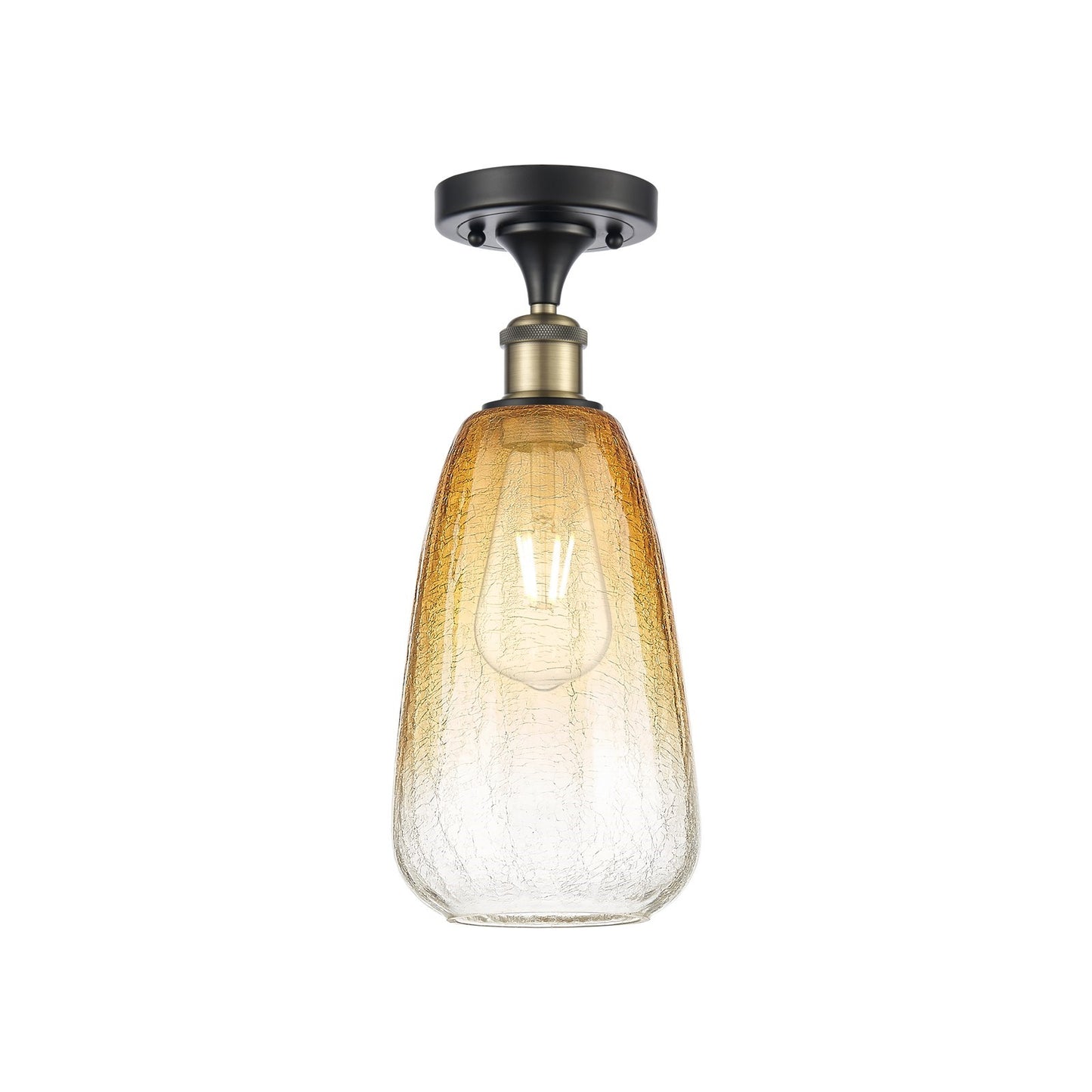 Innovations Ballston 6in 1-Light Semi-Flush | Industrial Black Antique Brass and Amber Glass | Kitchen & Bathroom | Model 516-1C-BAB-G480-6AM