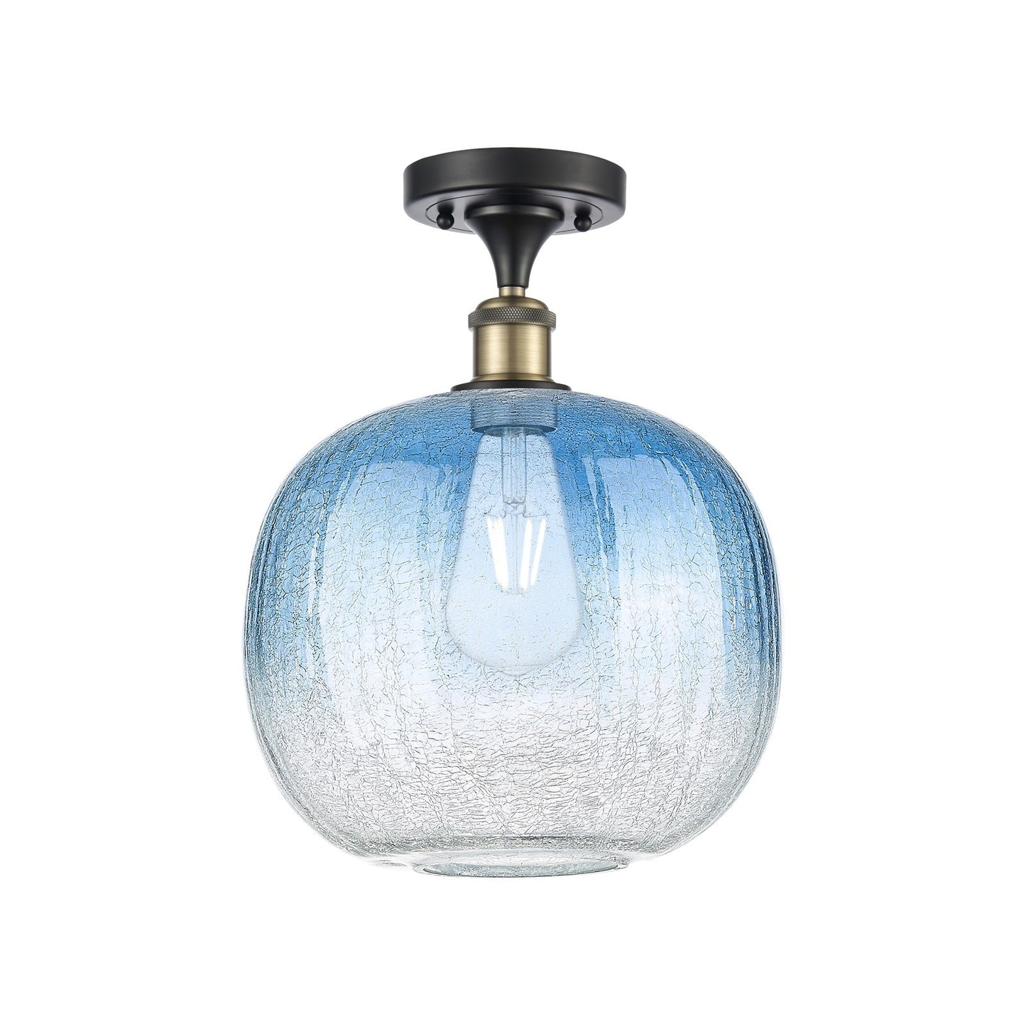 Innovations Ballston 10.5in 1-Light Semi-Flush | Industrial Black Antique Brass and Sapphire Blue Glass | Living Room | Model 516-1C-BAB-G481-10SB