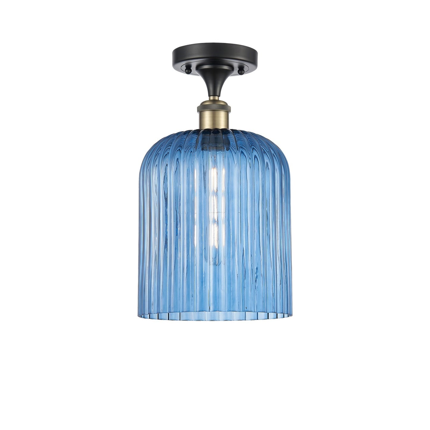 Innovations Bridal Veil 5in 1-Light Semi-Flush | Art Nouveau Black Antique Brass and Princess Blue Glass | Hallway | Model 516-1C-BAB-G559-8BL