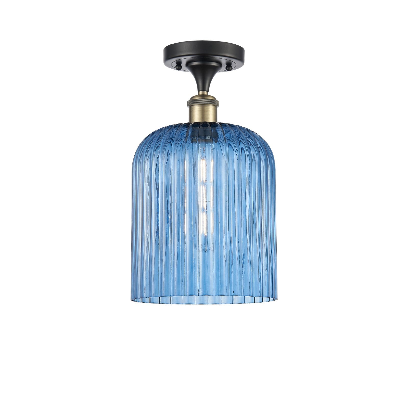 Innovations Bridal Veil 5in 1-Light Semi-Flush | Art Nouveau Black Antique Brass and Princess Blue Glass | Hallway | Model 516-1C-BAB-G559-8BL