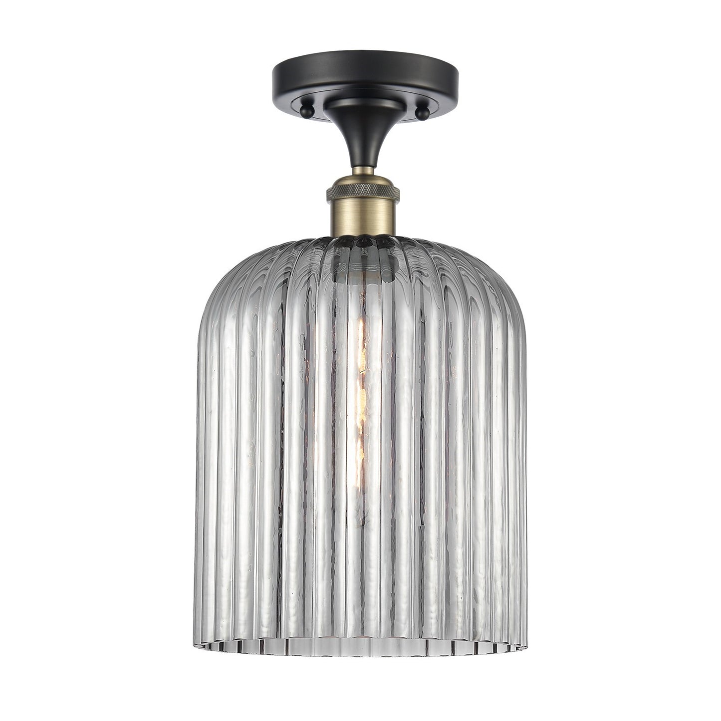 Innovations Bridal Veil 5in 1-Light Semi-Flush | Art Nouveau Black Antique Brass and Light Smoke Ribbed Glass | Hallway | Model 516-1C-BAB-G559-8SM