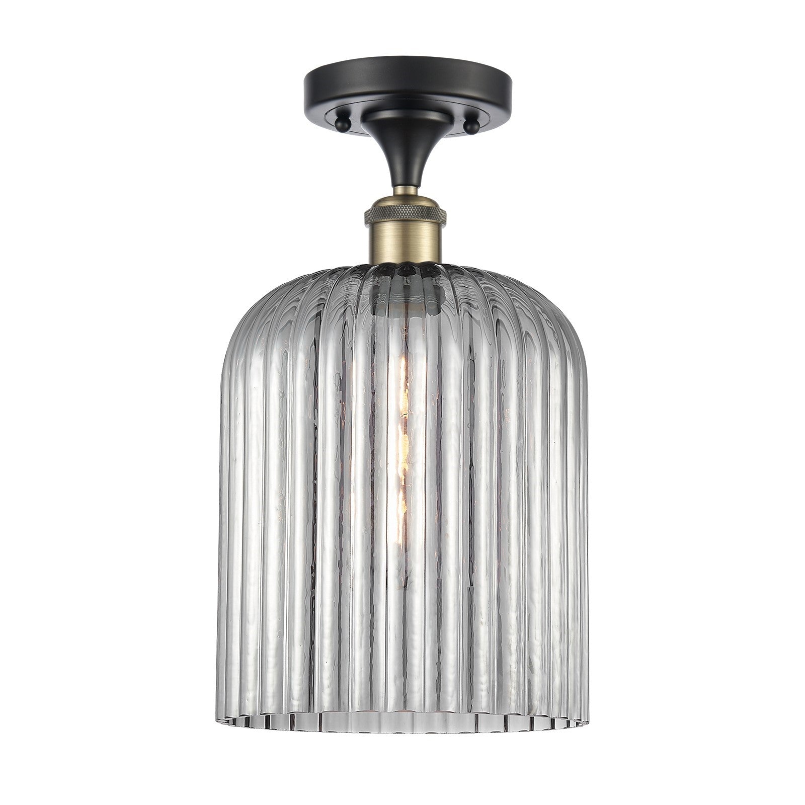 Innovations Bridal Veil 5in 1-Light Semi-Flush | Art Nouveau Black Antique Brass and Light Smoke Ribbed Glass | Hallway | Model 516-1C-BAB-G559-8SM