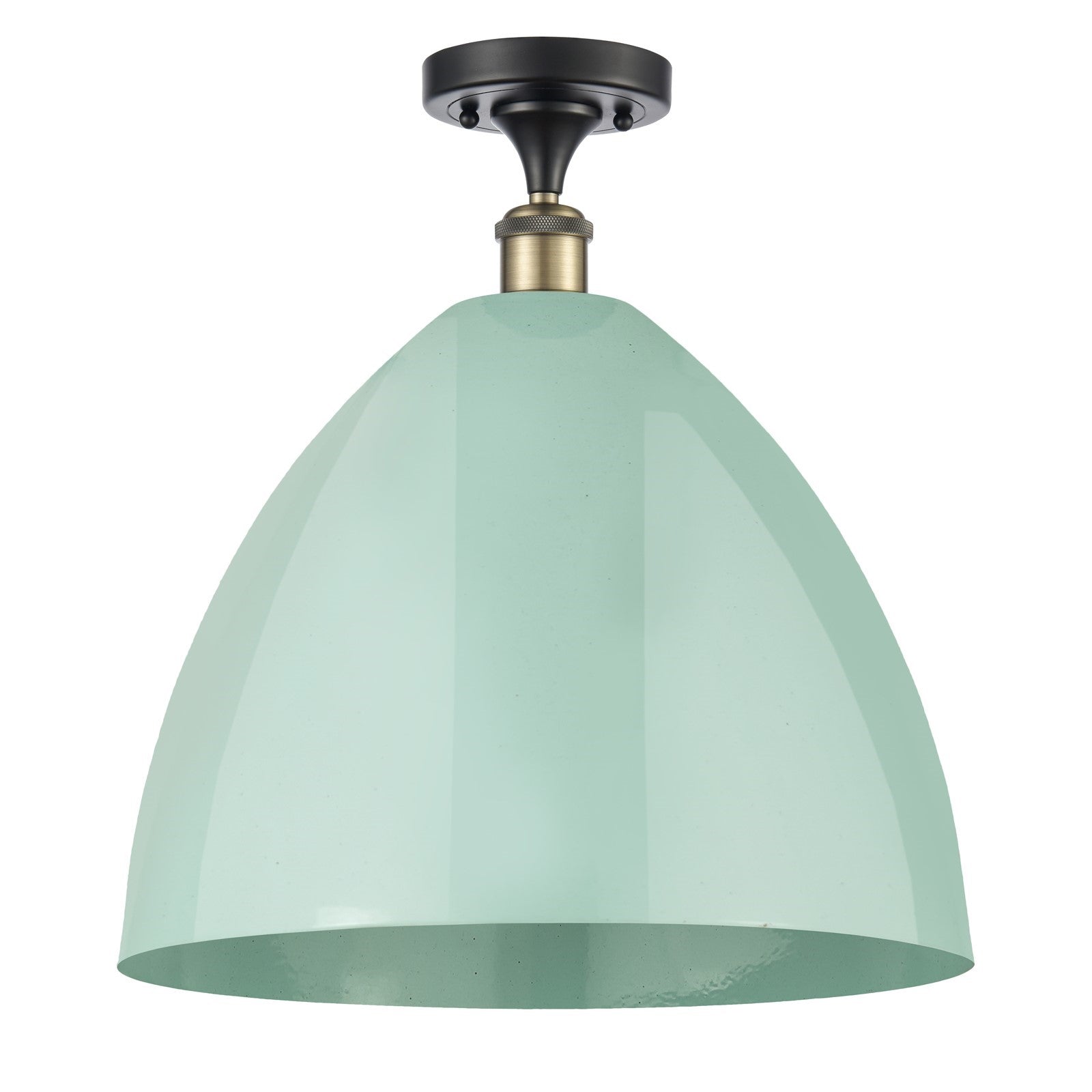 Innovations Plymouth 16in 1-Light Semi-Flush | Industrial Black Antique Brass and Matte Seafoam Metal | Kitchen & Dining | Model 516-1C-BAB-MBD-16-SF