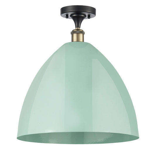 Innovations Plymouth 16in 1-Light Semi-Flush | Industrial Black Antique Brass and Matte Seafoam Metal | Kitchen & Dining | Model 516-1C-BAB-MBD-16-SF