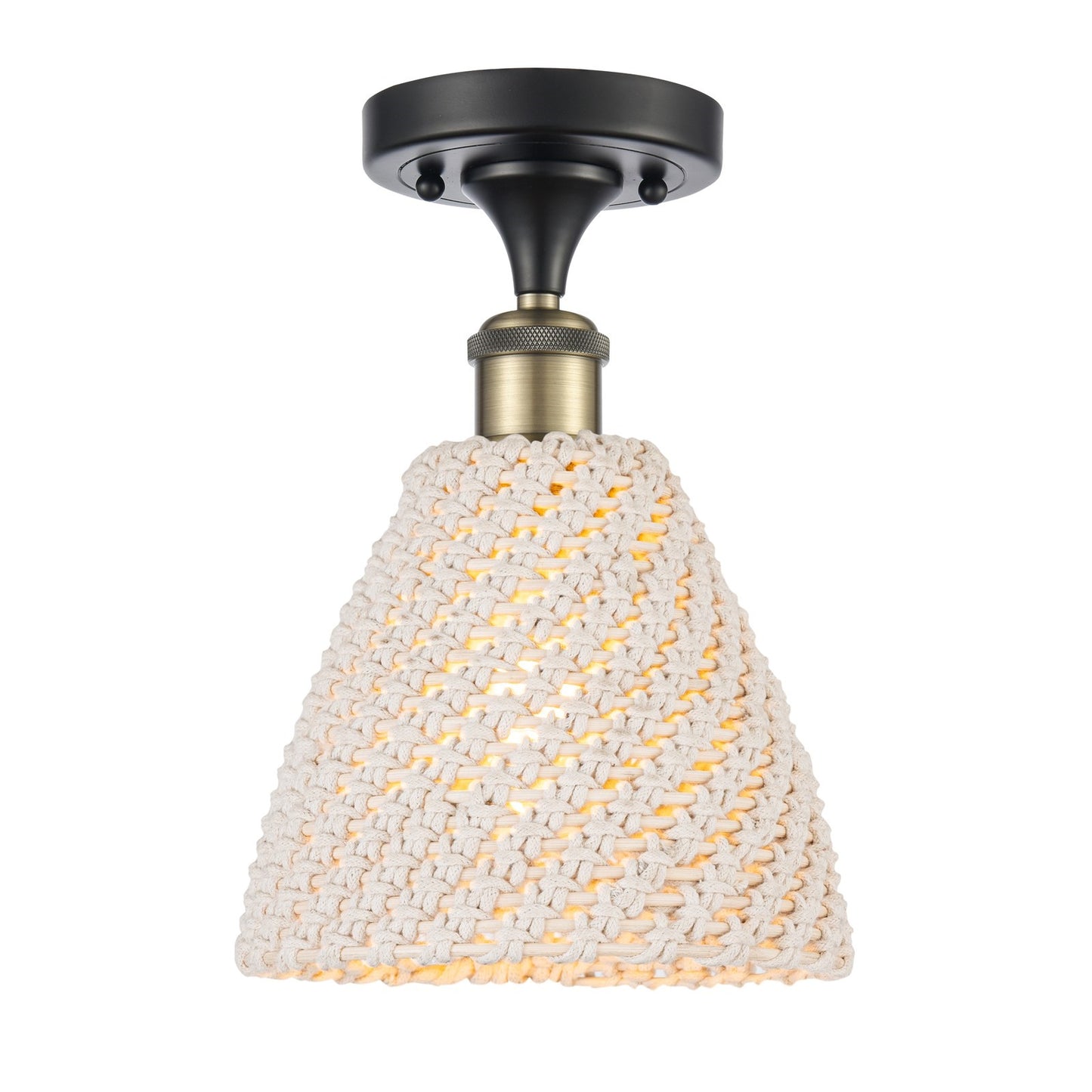 Innovations Bristol Natural 7.5in 1-Light Semi-Flush | Farmhouse Black Antique Brass and Natural Fiber | Damp-Rated | Model 516-1C-BAB-NBD-75-NAT