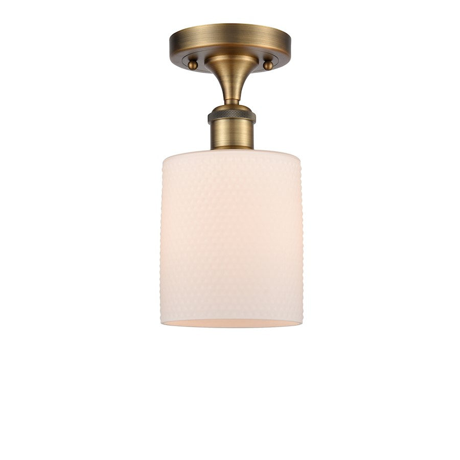 Innovations Ballston 5in 1-Light Semi-Flush | Industrial Brushed Brass and Matte White Frosted Glass | Hallway & Foyer | Model 516-1C-BB-G111-LED