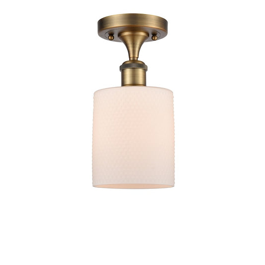 Innovations Ballston 5in 1-Light Semi-Flush | Industrial Brushed Brass and Matte White Frosted Glass | Hallway & Foyer | Model 516-1C-BB-G111-LED