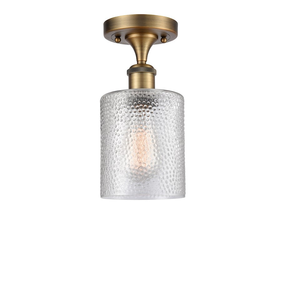 Innovations Cobbleskill 5in 1-Light Semi-Flush | Industrial Brushed Brass and Clear Glass | Hallway & Entryway | 5 x 5 x 13 in | Model 516-1C-BB-G112