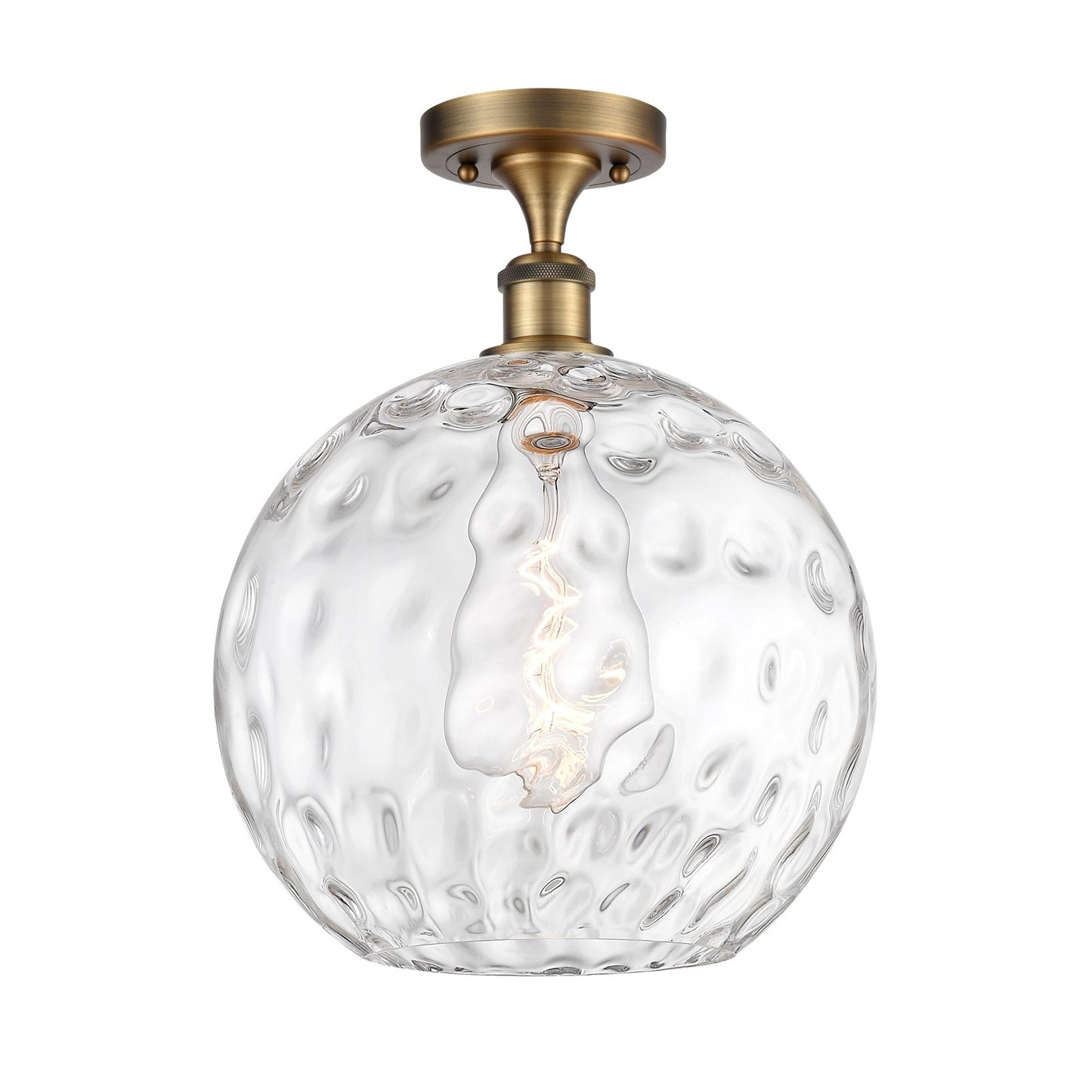 Innovations Athens Water Glass 12in 1-Light Semi-Flush | Industrial Brushed Brass and Clear Water Glass | Kitchen | Model 516-1C-BB-G1215-12-LED