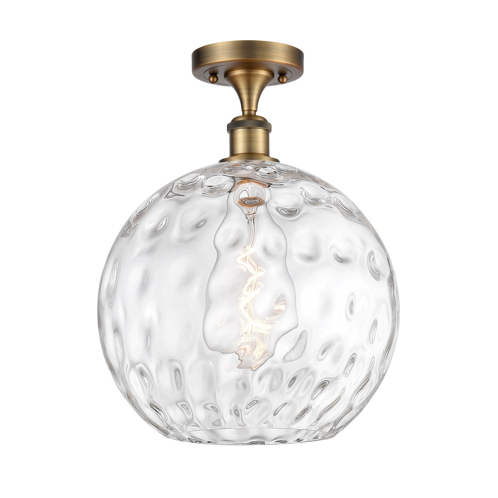 Innovations Athens Water Glass 12in 1-Light Semi-Flush | Industrial Brushed Brass and Clear Water Glass | Kitchen | Model 516-1C-BB-G1215-12-LED
