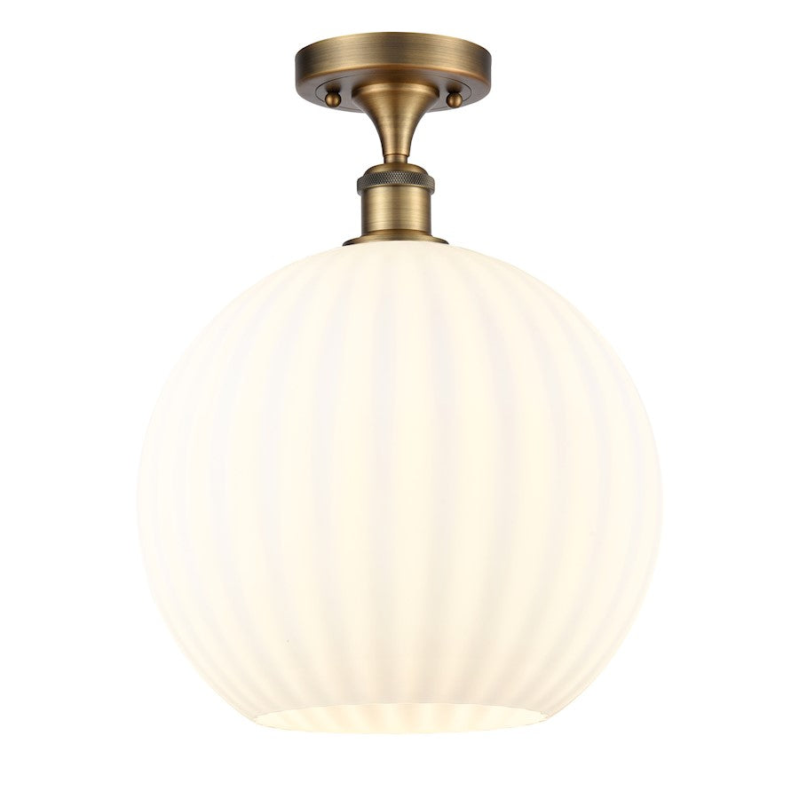 Innovations Ballston 12in 1-Light Semi-Flush Mount | Modern Brushed Brass Steel and White Venetian Glass | Entryway & Hallway | Model 516-1C-BB-G1217-12WV