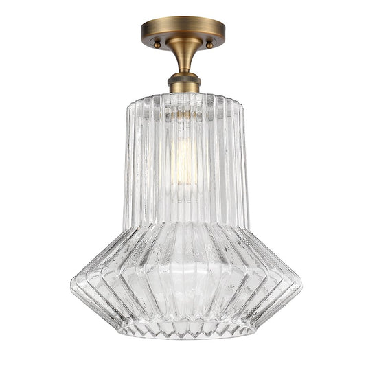 Innovations Ballston 12in 1-Light Semi-Flush Mount | Industrial Brushed Brass Steel and Clear Spiral Fluted Glass | Entryway & | Model 516-1C-BB-G212