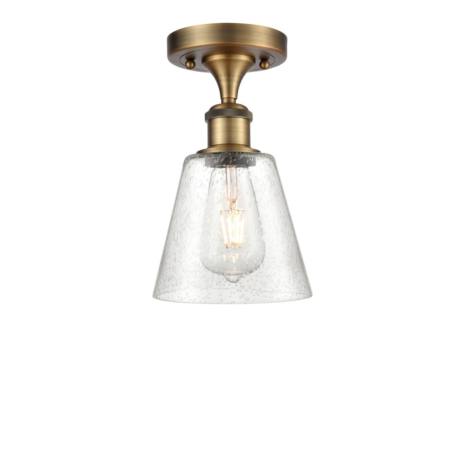 Innovations Caton 6in 1-Light Semi-Flush | Industrial Brushed Brass and Frosted Glass | Entryway & Hallway | 6 x 9.75 in | Model 516-1C-BB-G454