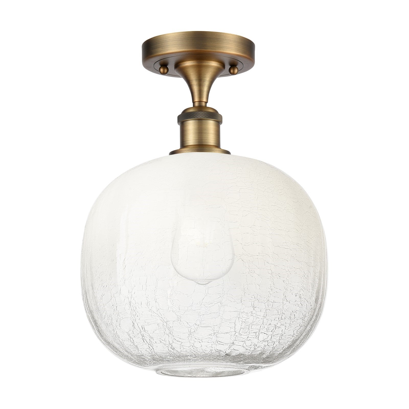 Innovations Brookhaven Sphere 10.5in 1-Light Semi-Flush | Industrial Brushed Brass and Opal Glass | Bedroom & Living Room | Model 516-1C-BB-G481-10OP
