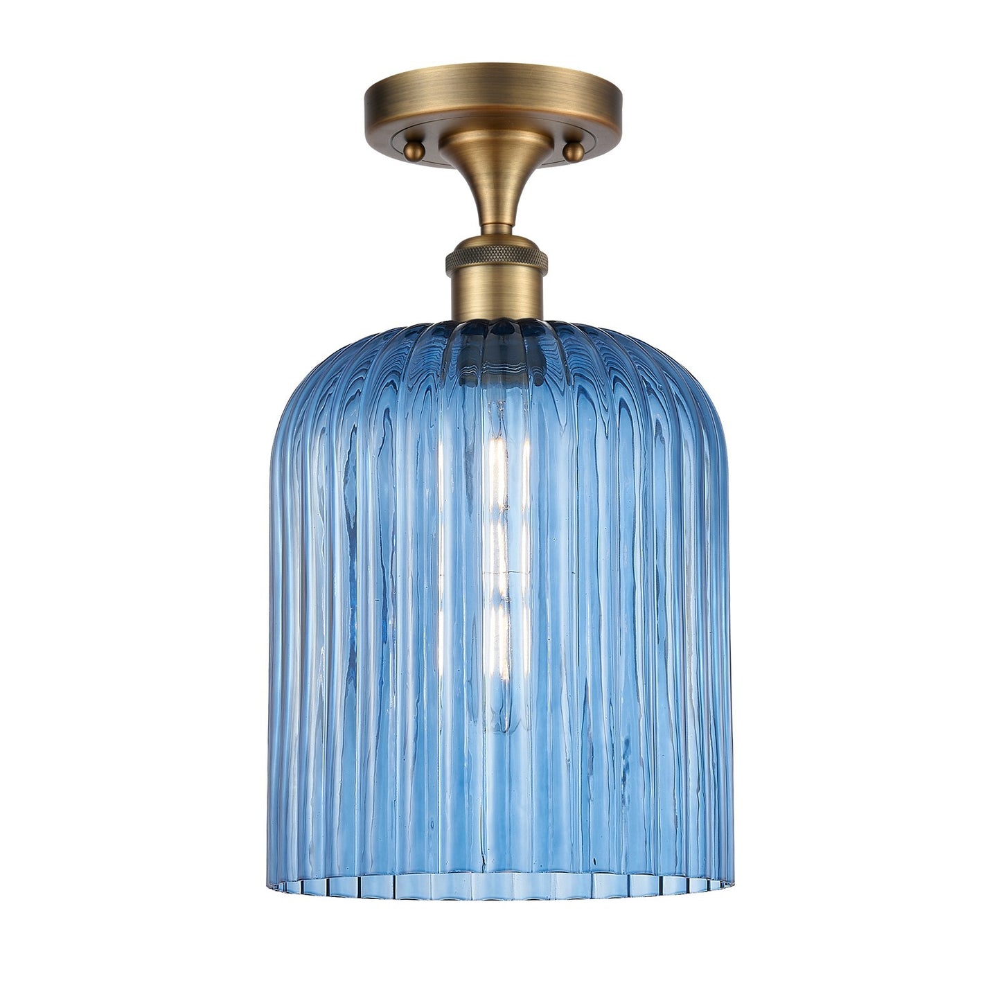 Innovations Bridal Veil 5in 1-Light Semi-Flush | Art Nouveau Brushed Brass and Princess Blue Glass | Kitchen & Hallway | Model 516-1C-BB-G559-8BL
