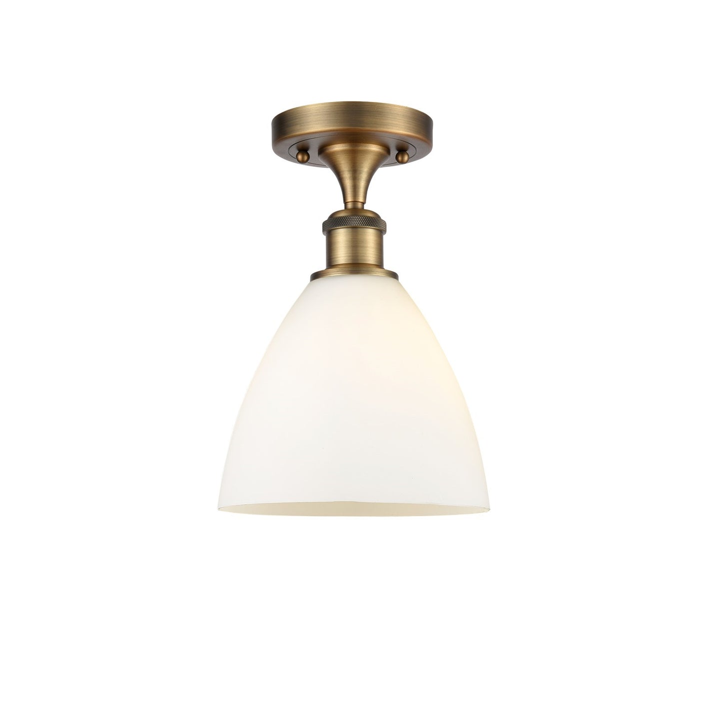 Innovations Lighting Bristol 7.5in 1-Light Semi-Flush | Industrial Brushed Brass and Matte White Glass | Kitchen | Model 516-1C-BB-GBD-751-LED