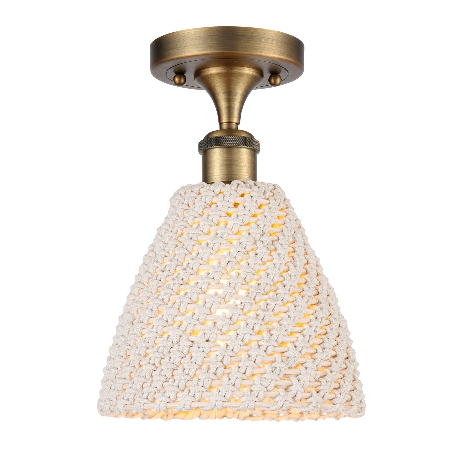 Innovations Lighting Bristol Natural 7.5in 1-Light Semi-Flush | Farmhouse Brushed Brass and Natural Fiber | Kitchen | Model 516-1C-BB-NBD-75-NAT