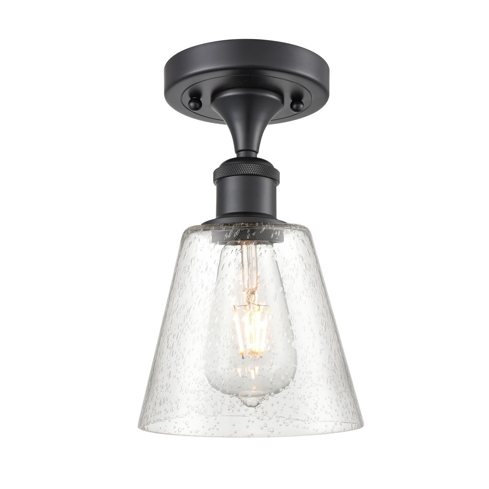 Innovations Caton 6in 1-Light Semi-Flush | Industrial Matte Black and Frosted Glass | Hallway & Entryway | 6 x 6 x 9.75 in | Model 516-1C-BK-G454