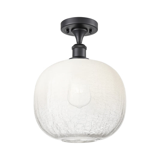 Innovations Brookhaven Sphere 10.5in 1-Light Semi-Flush | Industrial Matte Black and Opal Glass | Bedroom & Hallway | Model 516-1C-BK-G481-10OP