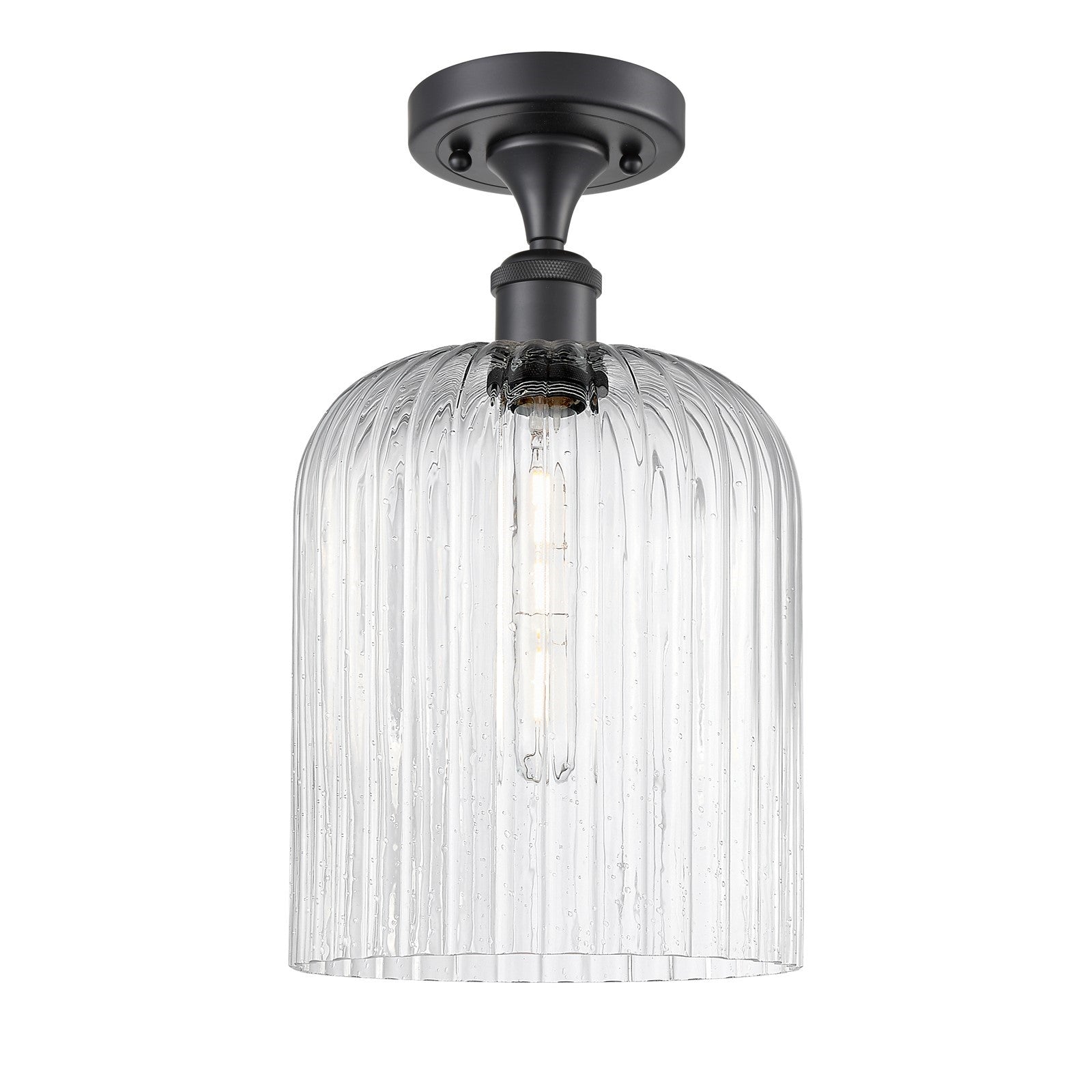 Innovations Bridal Veil 5in 1-Light Semi-Flush | Art Nouveau Matte Black and Seedy Glass | Bedroom & Hallway | Model 516-1C-BK-G559-8SDY