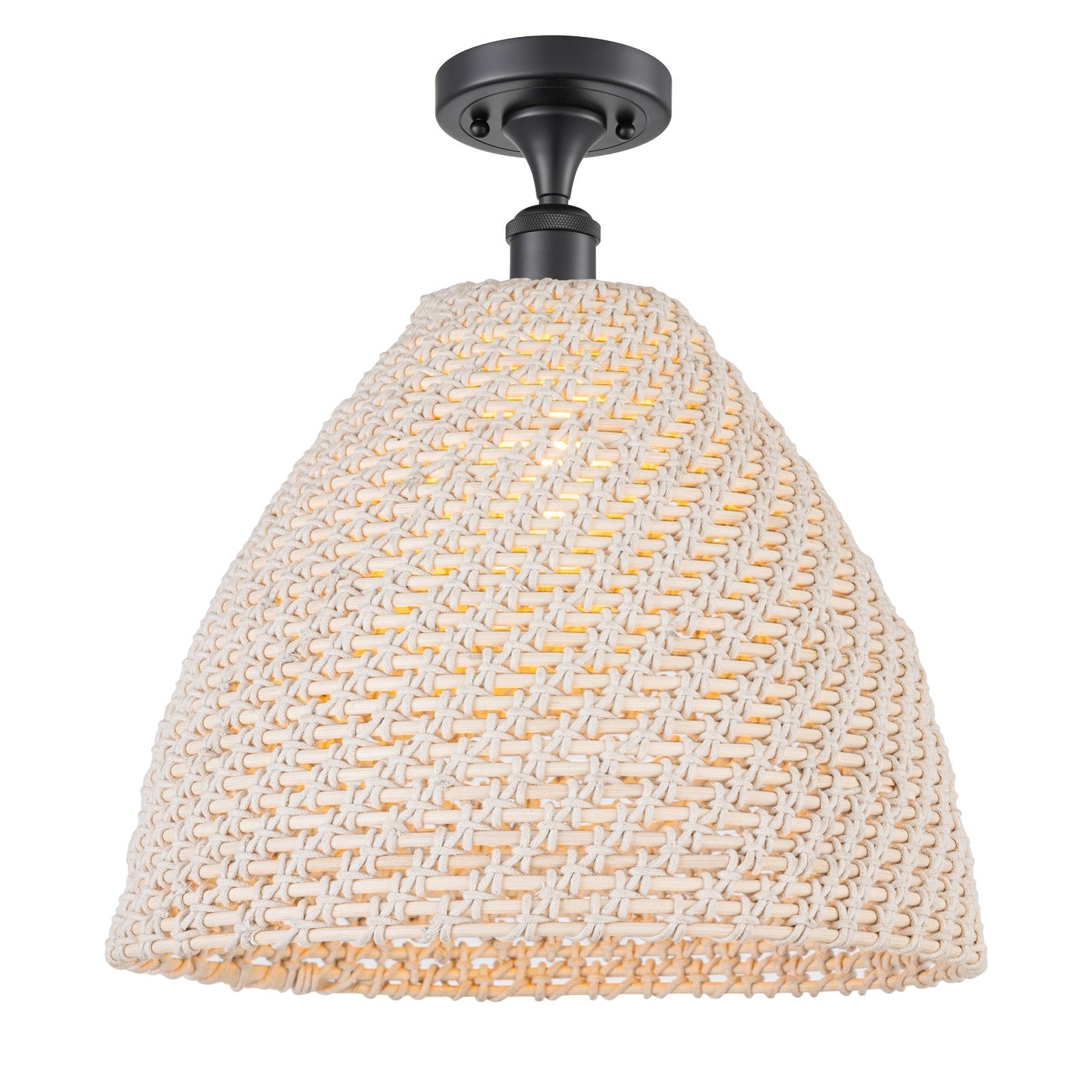 Innovations Bristol Natural 16in 1-Light Semi-Flush | Farmhouse Matte Black and Natural Fiber Shade | Kitchen & Dining | Model 516-1C-BK-NBD-16-NAT