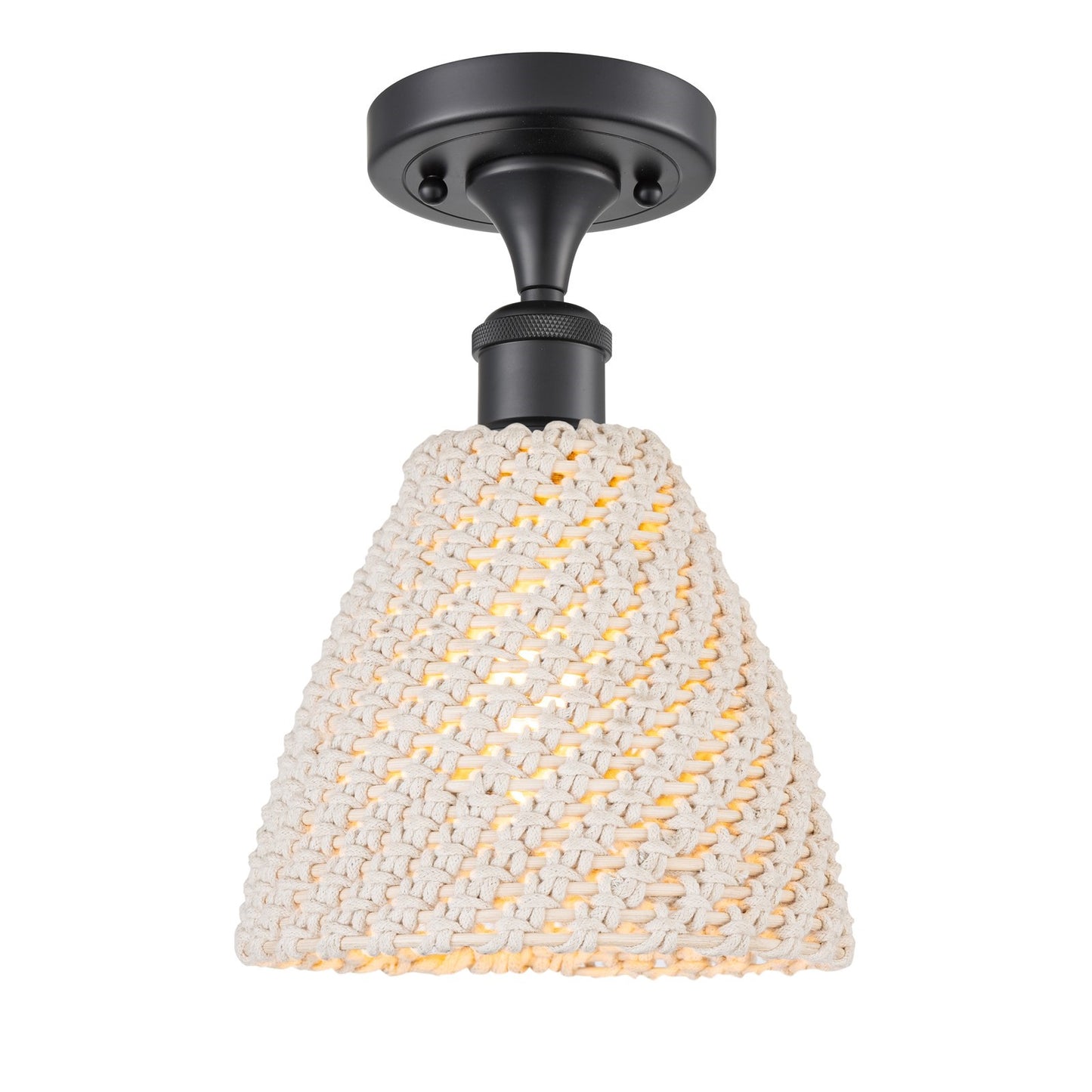 Innovations Bristol Natural 7.5in 1-Light Semi-Flush | Farmhouse Matte Black and Natural Fiber Shade | Hallway | Model 516-1C-BK-NBD-75-NAT