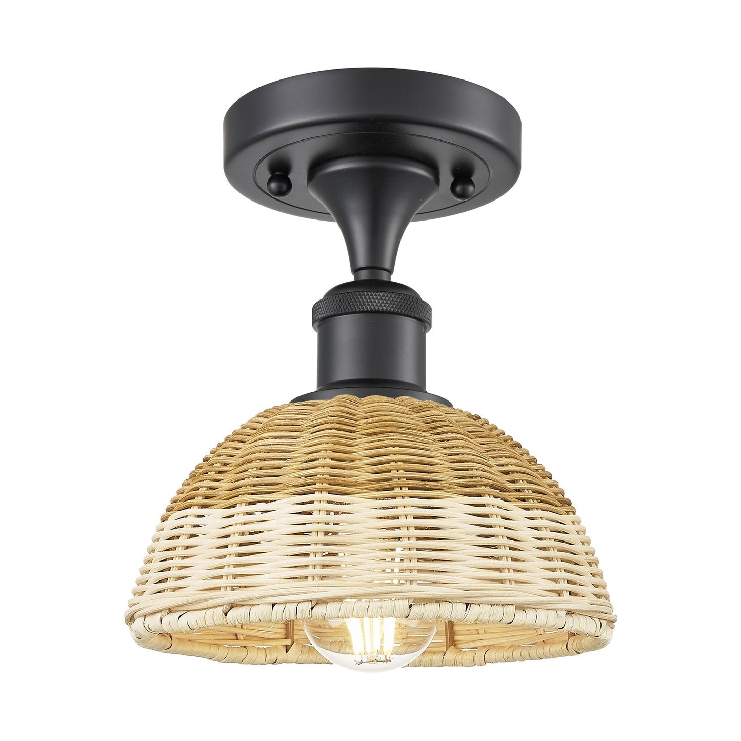 Innovations Bristol Natural II 7.5in 1-Light Semi-Flush | Industrial Matte Black and Natural Fiber Shade | Hallway | Model 516-1C-BK-NBD2-75-NAT
