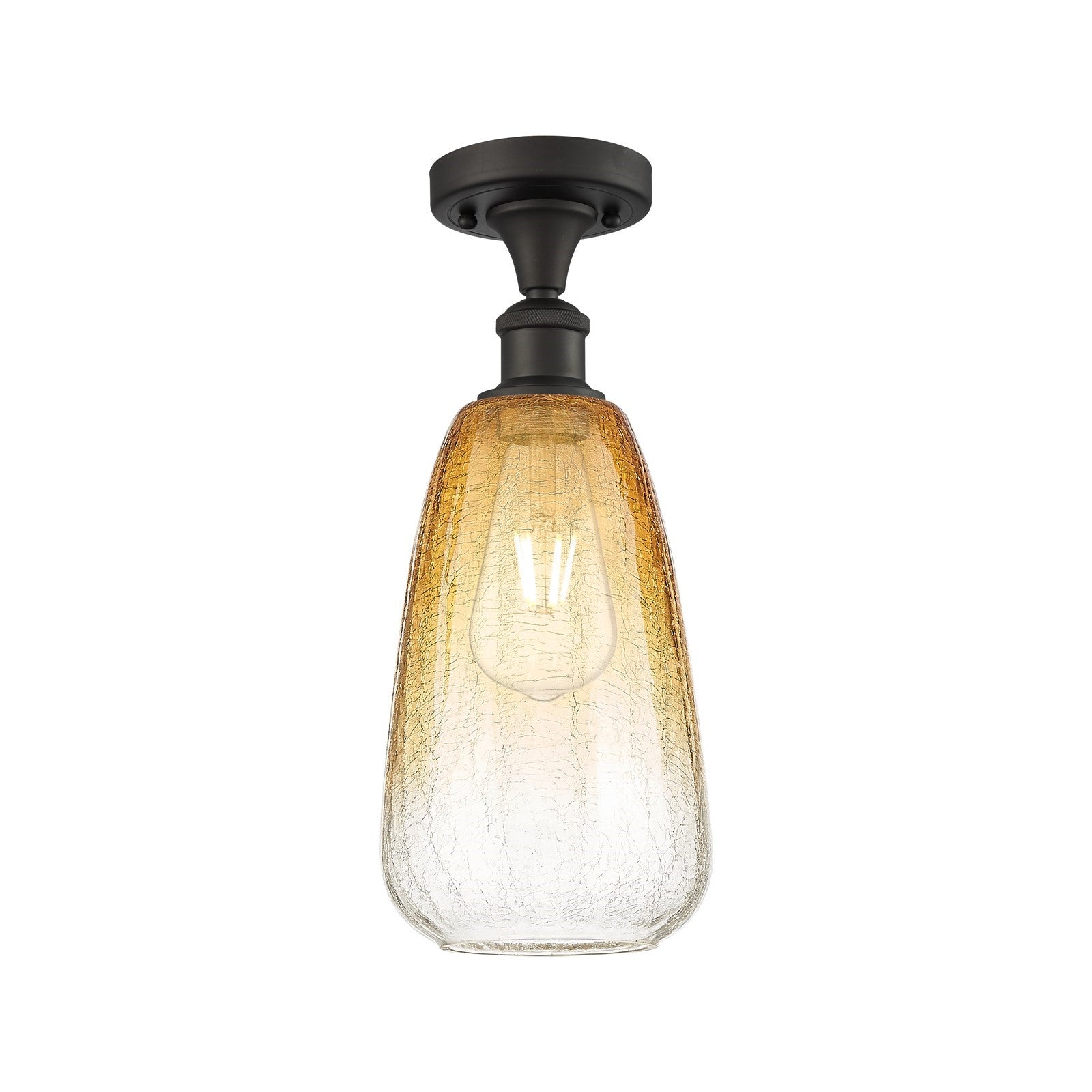 Innovations Brookhaven Almond 6in 1-Light Semi-Flush | Industrial Oil Rubbed Bronze and Amber Glass | Kitchen & Hallway | Model 516-1C-OB-G480-6AM