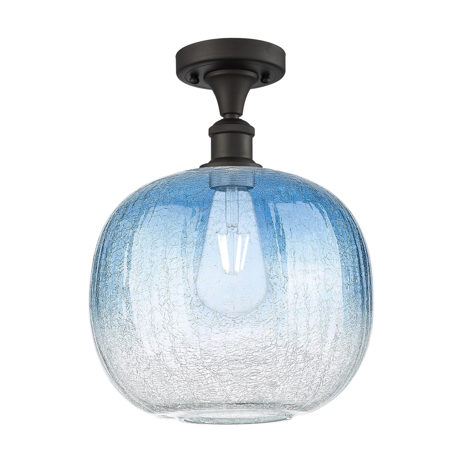 Innovations Brookhaven Sphere 10.5in 1-Light Semi-Flush | Industrial Oil Rubbed Bronze and Sapphire Blue Glass | Hallway | Model 516-1C-OB-G481-10SB