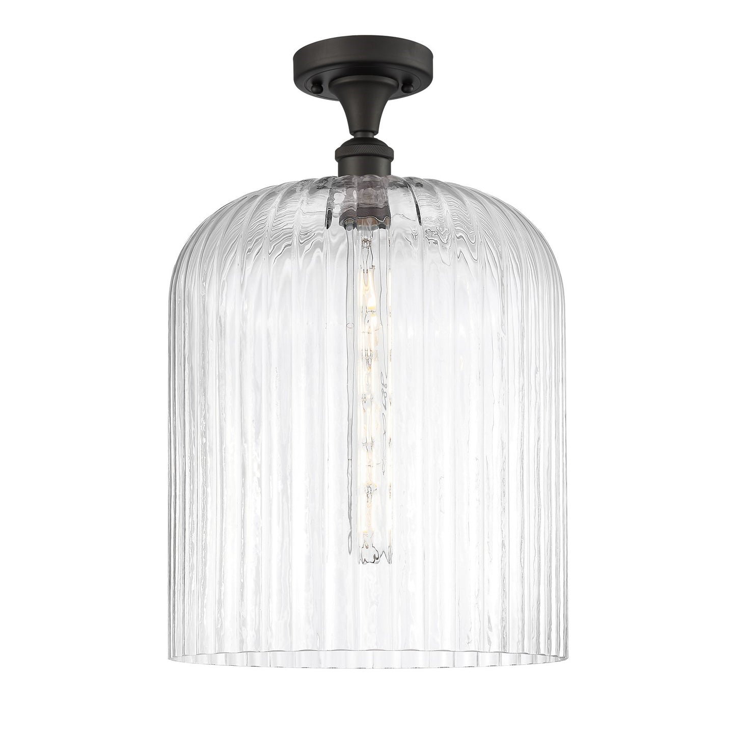Innovations Bridal Veil 5in 1-Light Semi-Flush | Art Nouveau Oil Rubbed Bronze and Clear Ribbed Glass | Hallway & Foyer | Model 516-1C-OB-G559-12CL