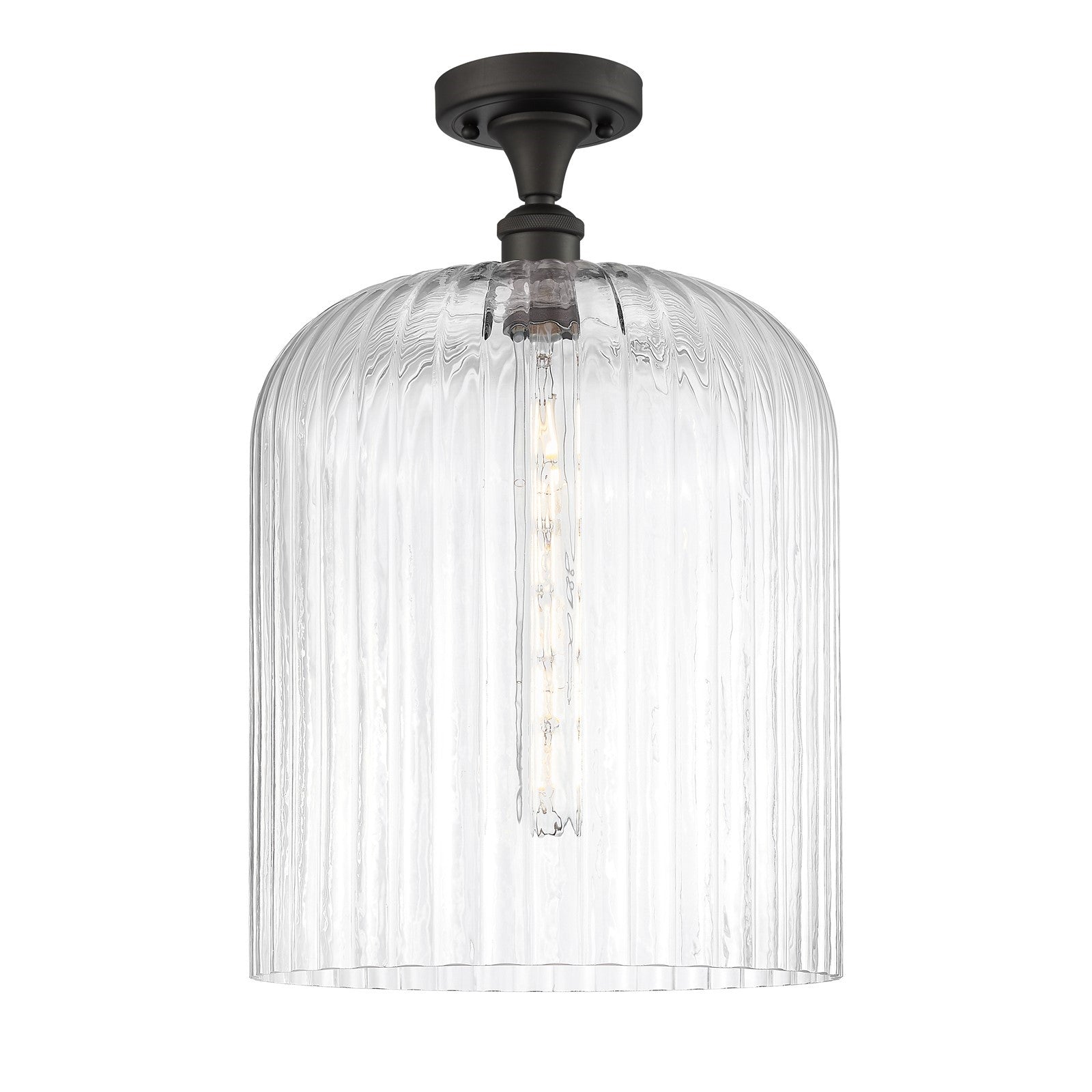Innovations Bridal Veil 5in 1-Light Semi-Flush | Art Nouveau Oil Rubbed Bronze and Clear Ribbed Glass | Hallway & Foyer | Model 516-1C-OB-G559-12CL