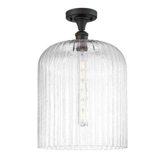 Innovations Bridal Veil 5in 1-Light Semi-Flush | Art Nouveau Oil Rubbed Bronze and Clear Ribbed Glass | Hallway & Foyer | Model 516-1C-OB-G559-12CL