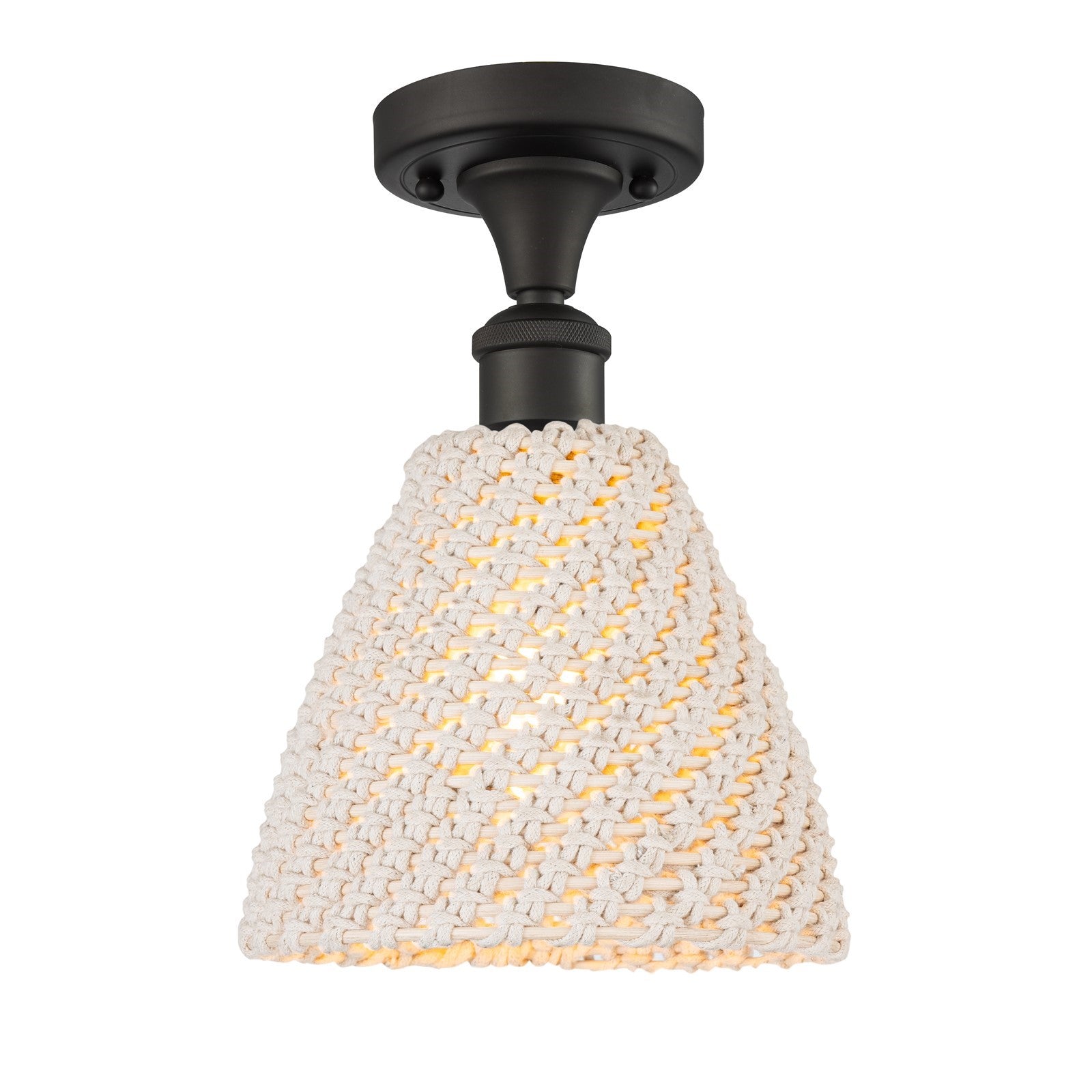 Innovations Bristol Natural 7.5in 1-Light Semi-Flush | Farmhouse Oil Rubbed Bronze and Natural Fiber Dome Shade | Model 516-1C-OB-NBD-75-NAT