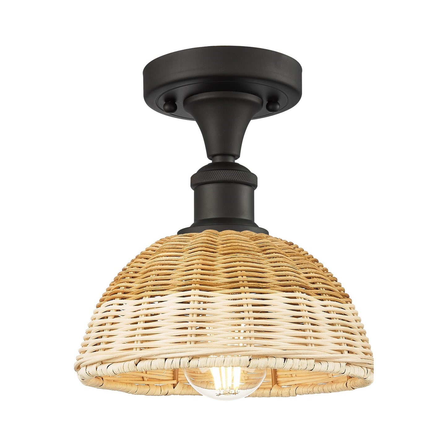 Innovations Bristol Natural II 7.5in 1-Light Semi-Flush | Industrial Oil Rubbed Bronze and Natural Fiber Dome Shade | Model 516-1C-OB-NBD2-75-NAT